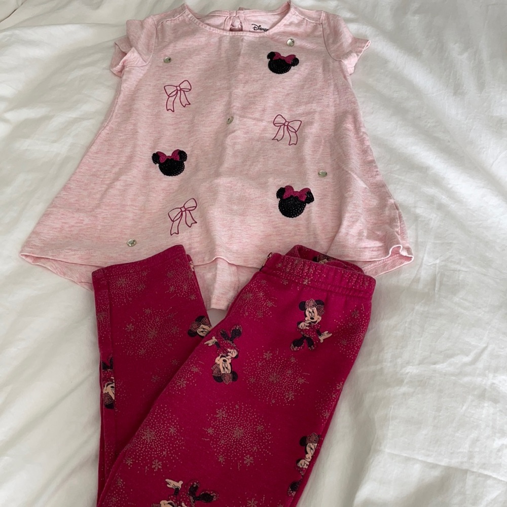 🌸 Minnie Mouse 4 Items Girls Outfit Top and Leggings Bundle